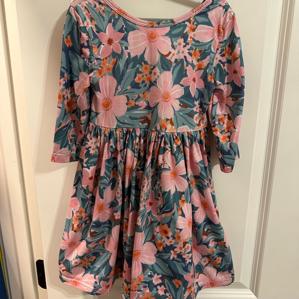 Pink and Blue Casual Sundress with Bateau Neckline